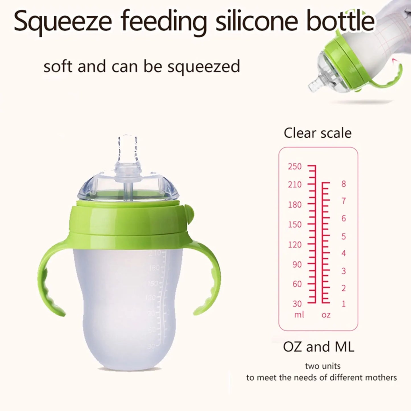 New 0-36 months baby nano-silicone bottle 240ml 150ml with handle Breastmilk-like design Soft milk pulling - GAELBLOOM UK