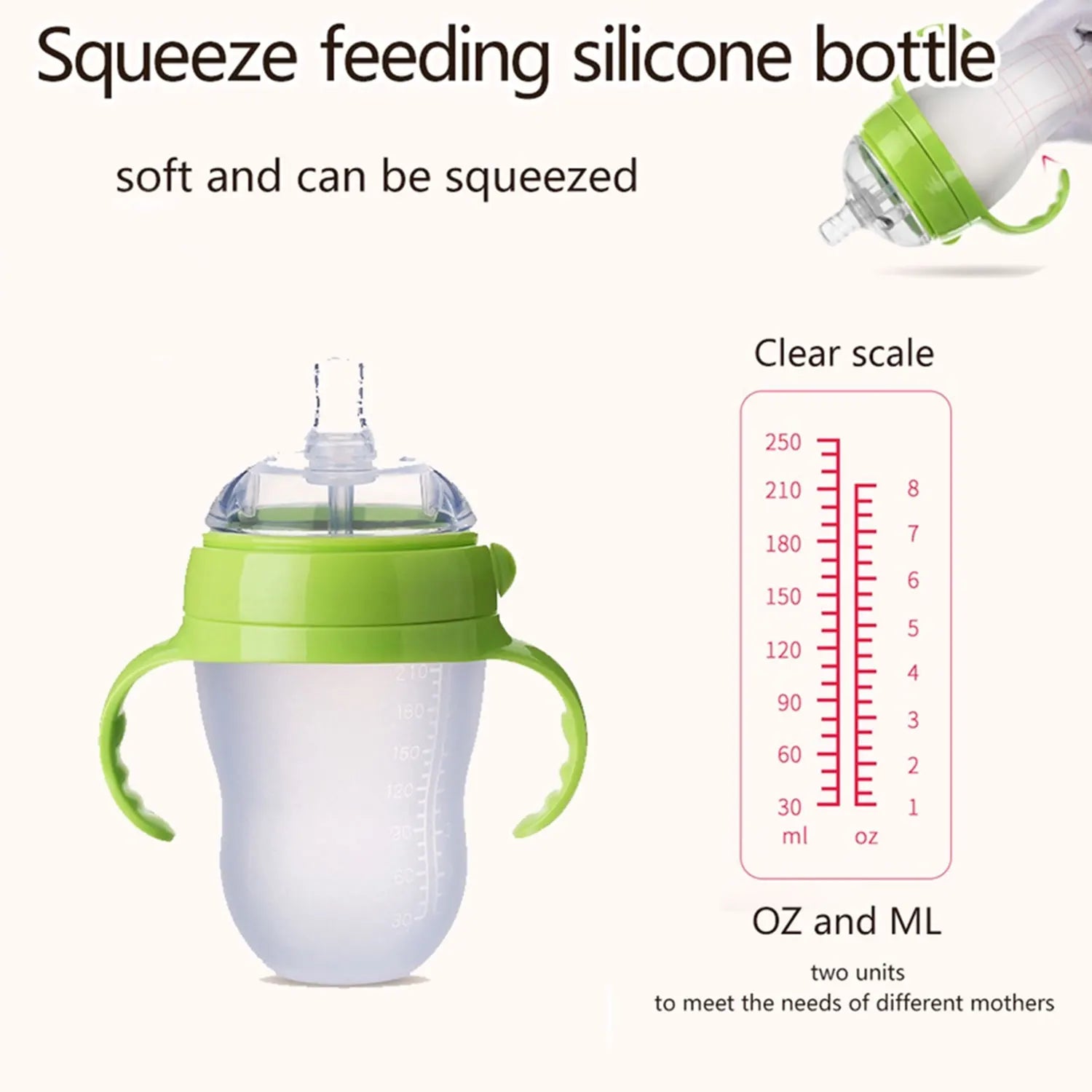 New 0-36 months baby nano-silicone bottle 240ml 150ml with handle Breastmilk-like design Soft milk pulling - GAELBLOOM UK