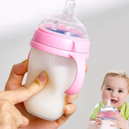 New 0-36 months baby nano-silicone bottle 240ml 150ml with handle Breastmilk-like design Soft milk pulling - GAELBLOOM UK