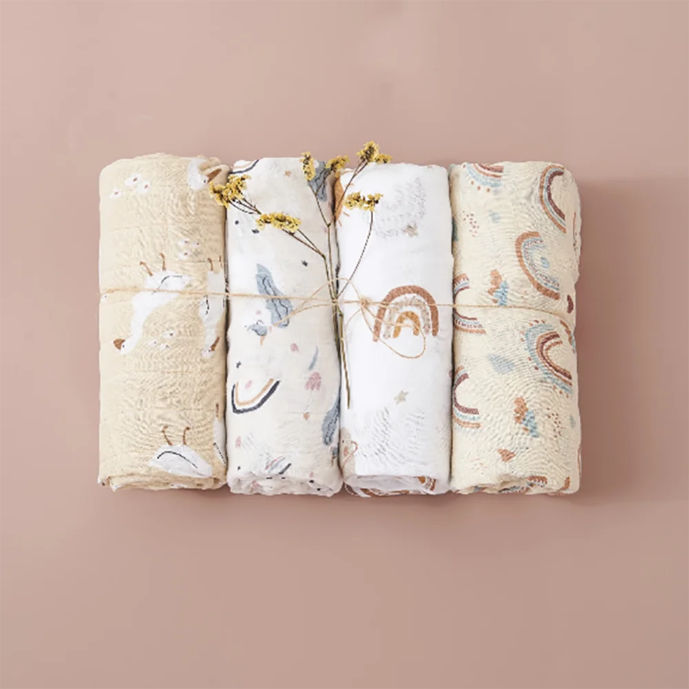 4-premium-Pack Ultra Soft Baby Muslin Swaddle Blankets – Bamboo Cotton Newborn Wraps | GaelBloom UK - GAELBLOOM UK