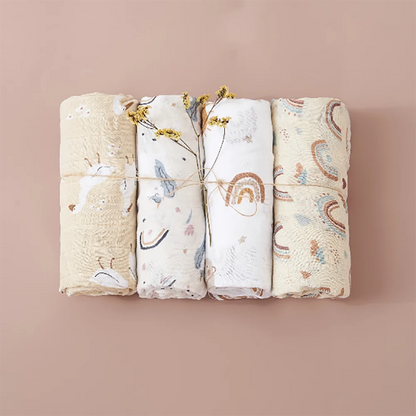4-premium-Pack Ultra Soft Baby Muslin Swaddle Blankets – Bamboo Cotton Newborn Wraps | GaelBloom UK - GAELBLOOM UK