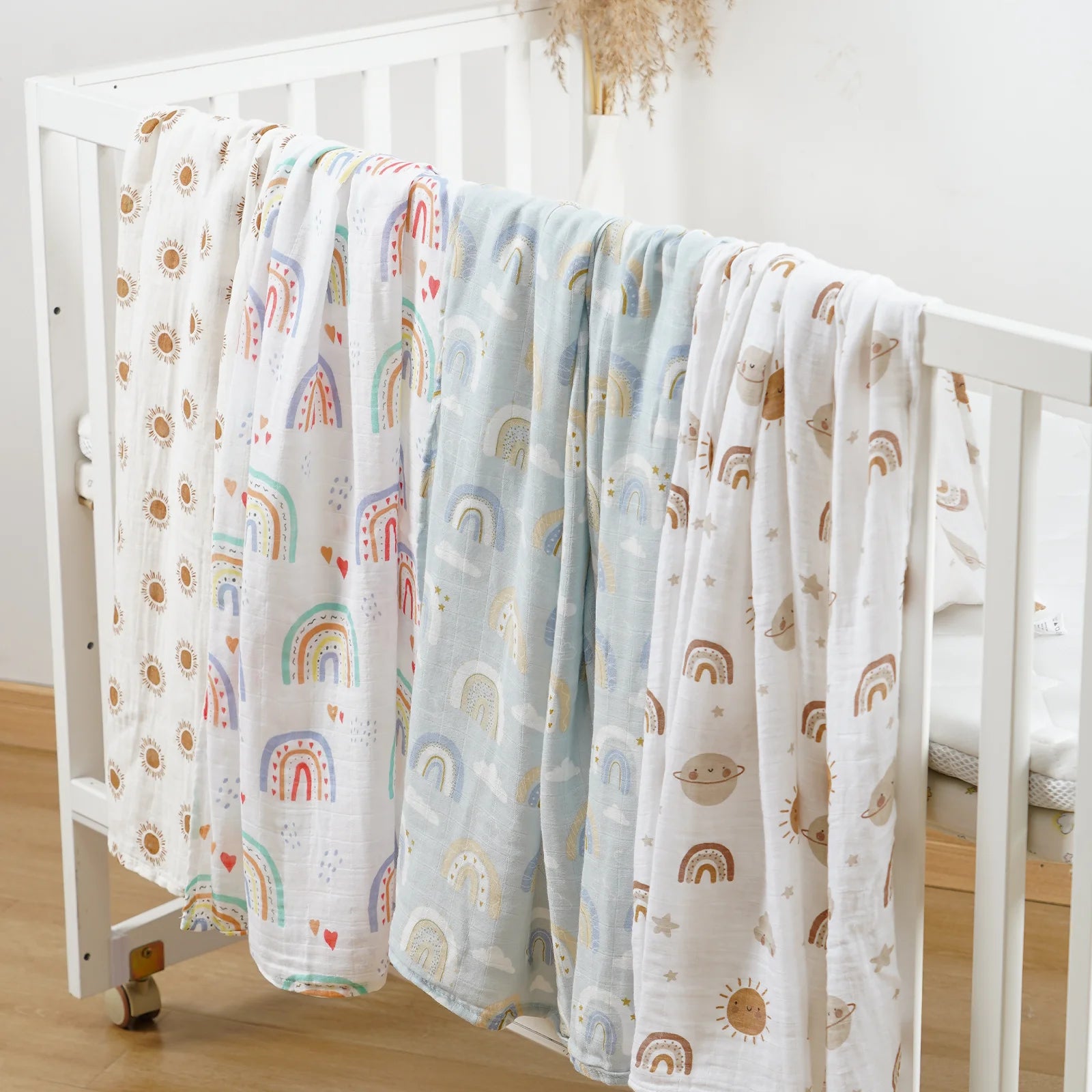 4-premium-Pack Ultra Soft Baby Muslin Swaddle Blankets – Bamboo Cotton Newborn Wraps | GaelBloom UK - GAELBLOOM UK
